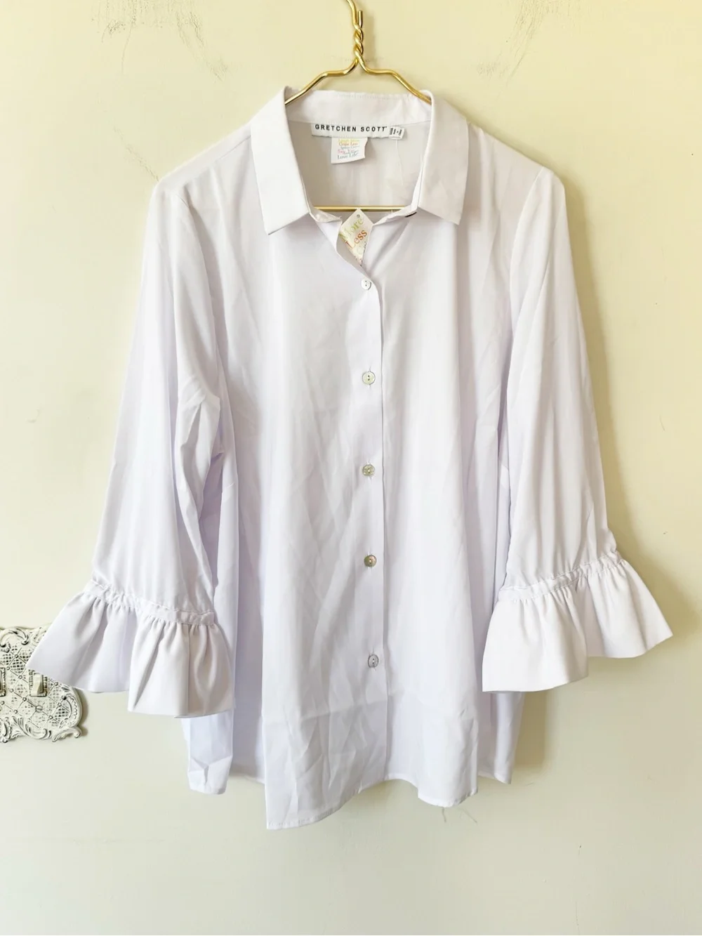 NWT Gretchen Scott Priss Blouse in Chiffon White Ruffle Sleeve Diva XXXL / 18